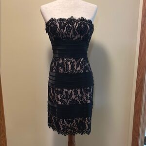 BCBG MaxAzria Black Lace Strapless Dress